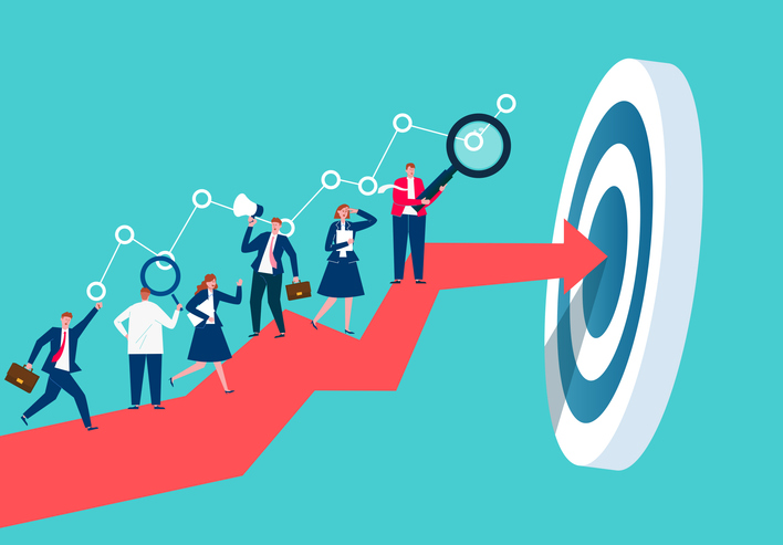 Business people run their work and research all the way to reach the goal, business people who work hard and persistently